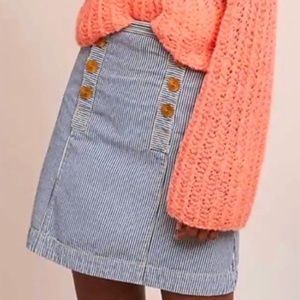 Pilcro and the Letterpress Anthropologie railroad engineer stripe denim skirt